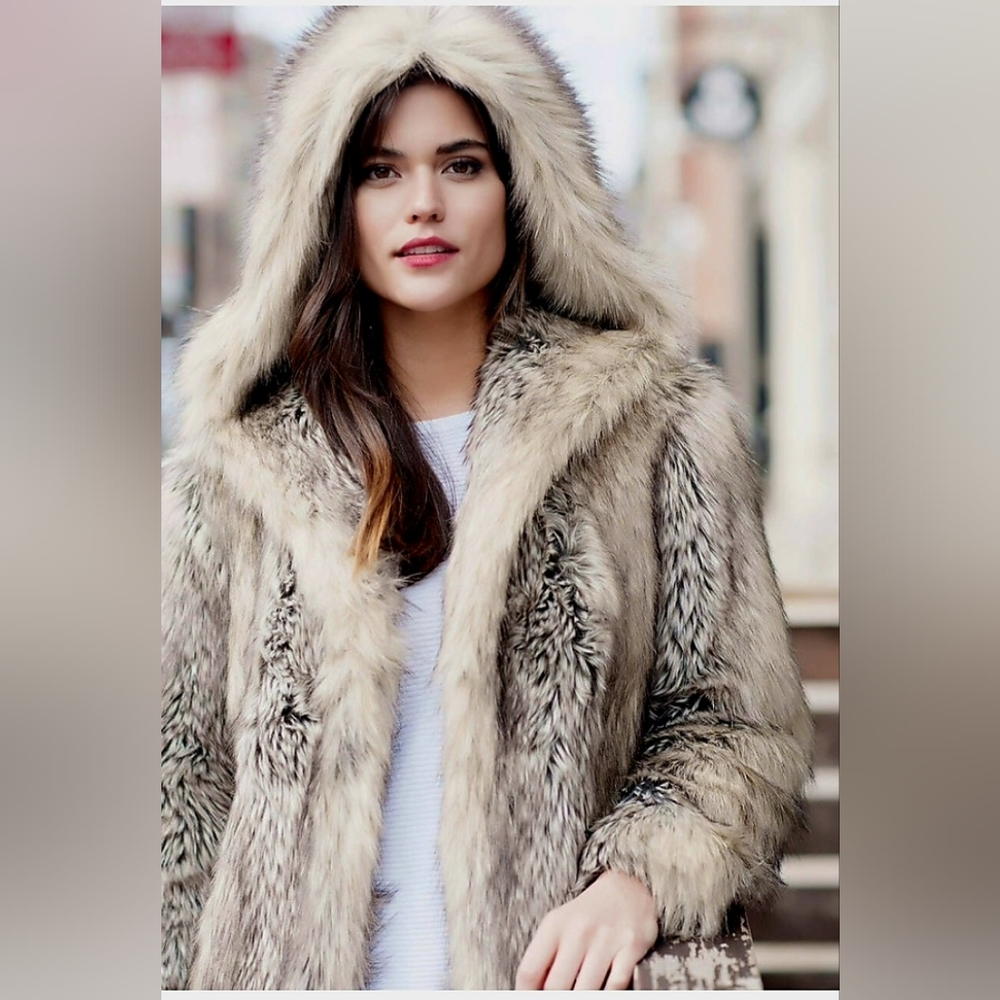 Faux Fox Fur Hooded Coat
